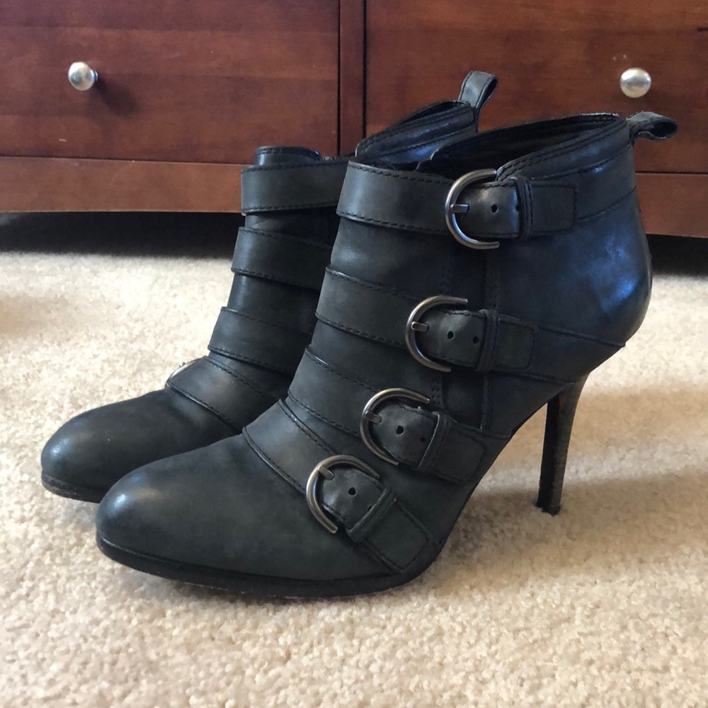 Coach | Dark Grey Leather Buckled Bootie in size 9.
